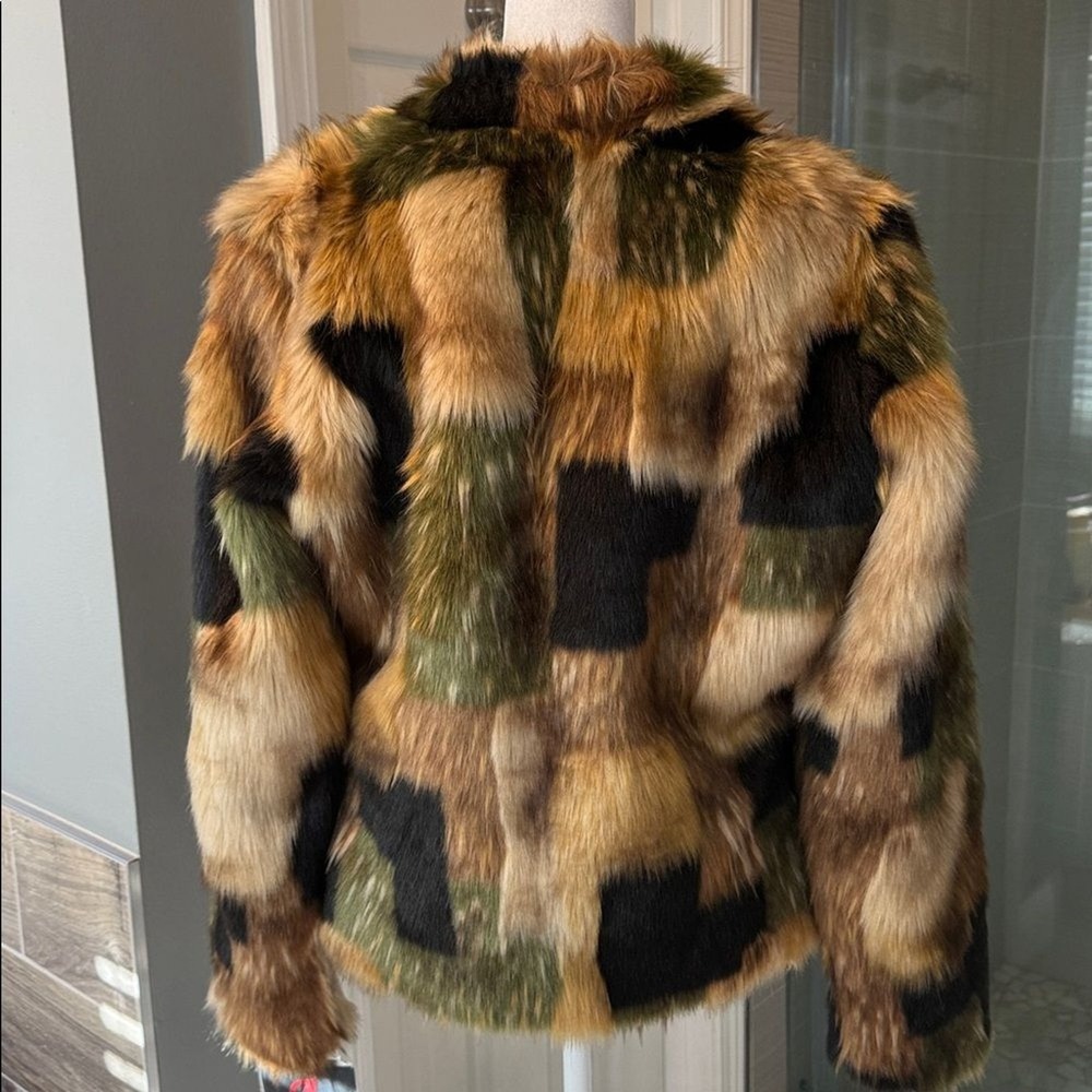 Adrienne Landau Premium Pelt Modern Couture Camouflage Faux Fur Coat Size XS NWT - Picture 4 of 11
